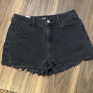 Black Distressed Denim Shorts